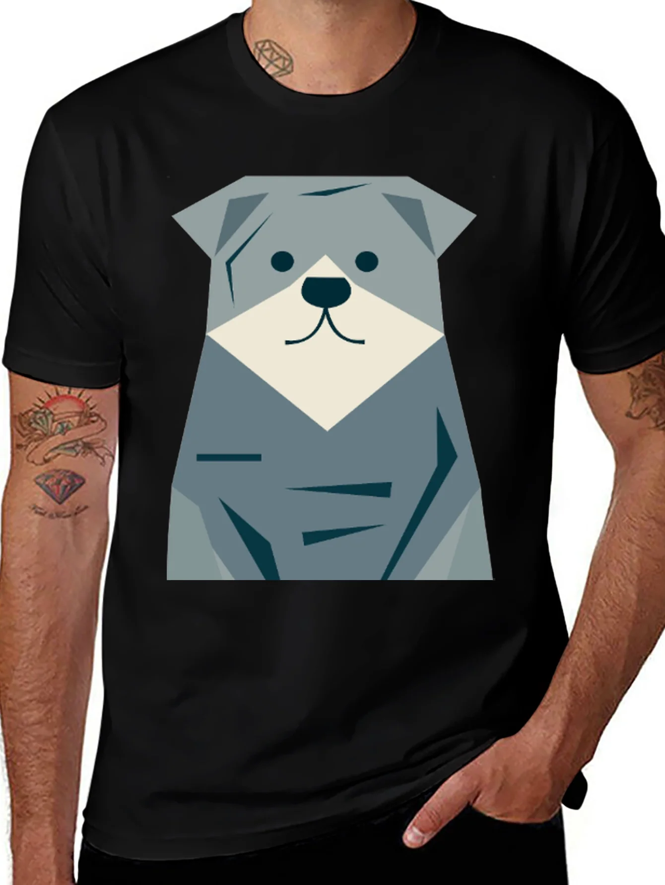 Camiseta Negra con Dise?o de Perro Geom¨¦trico