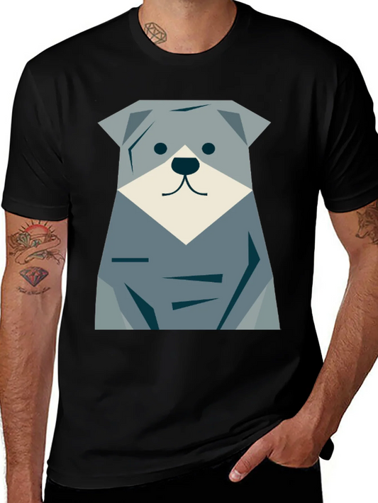 Camiseta Negra con Dise?o de Perro Geom¨¦trico