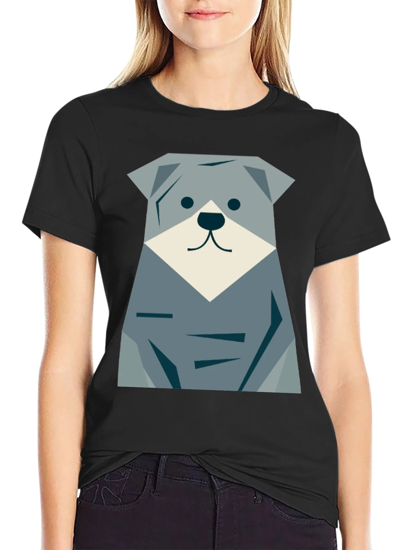 Camiseta Negra con Dise?o de Perro Geom¨¦trico