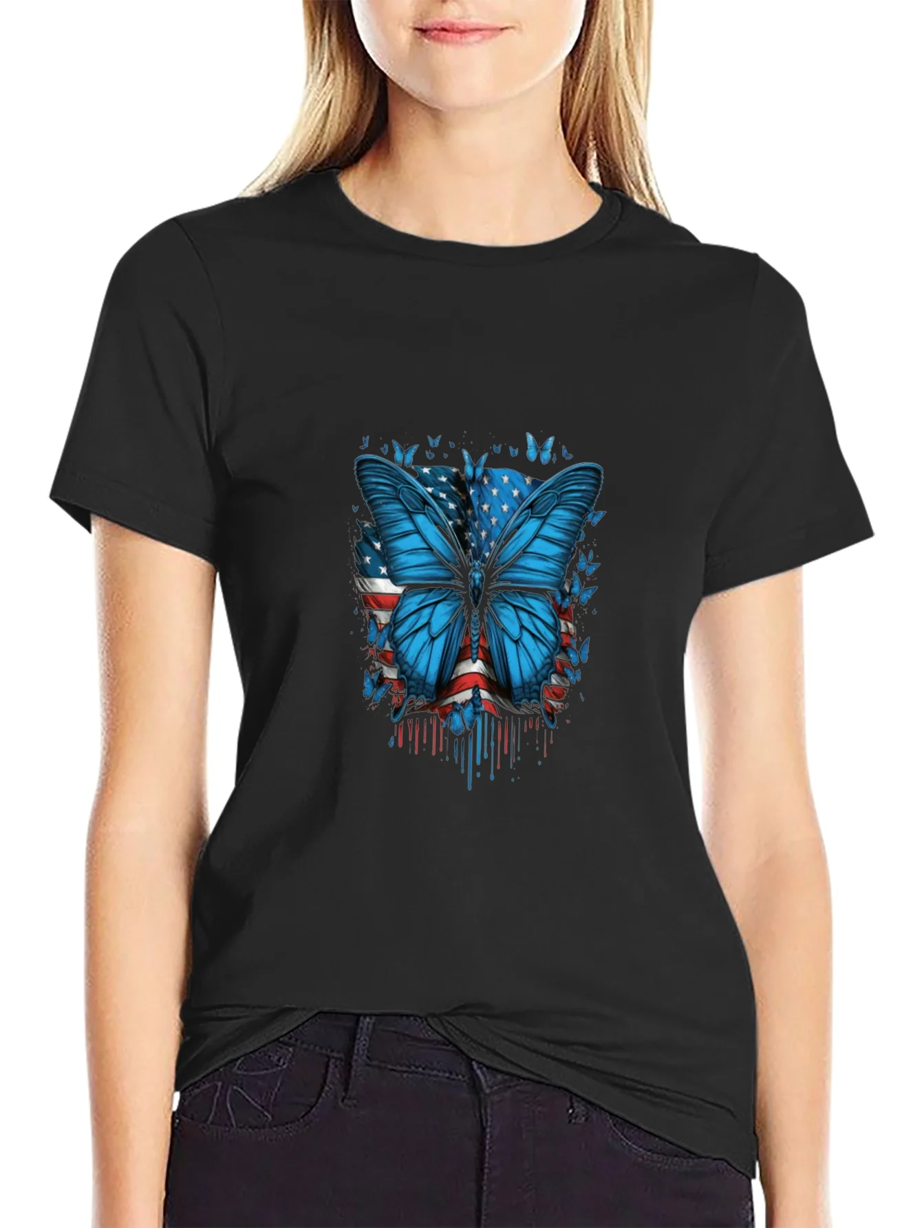 Rebbecca Butterfly American Flag Graphic T-Shirt
