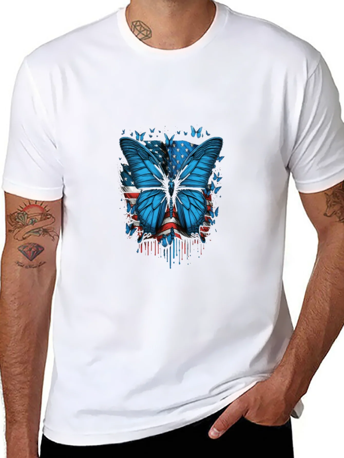 Rebbecca Butterfly American Flag Graphic T-Shirt
