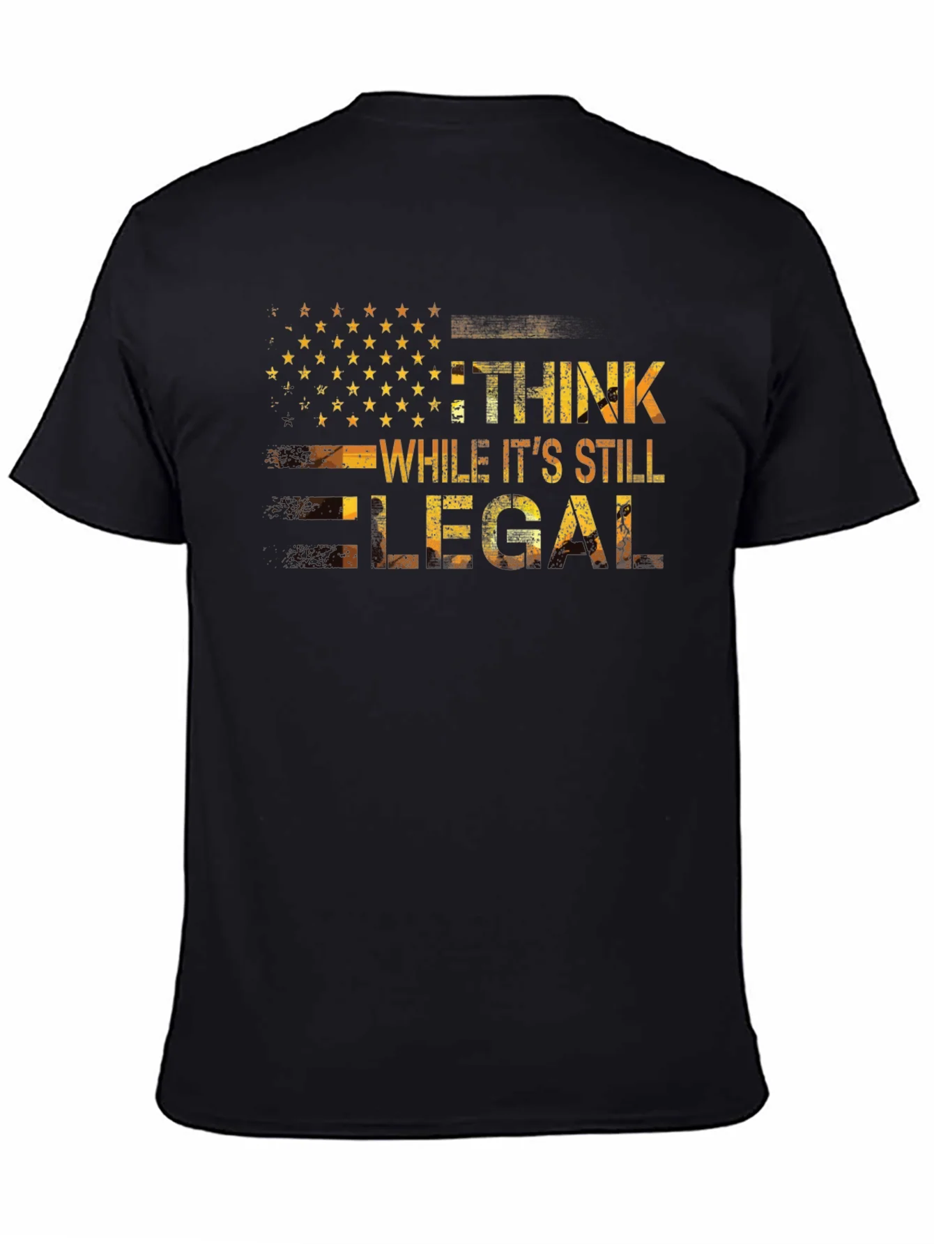 Camiseta Negra con Dise?o Patri¨®tico Piensa Legal