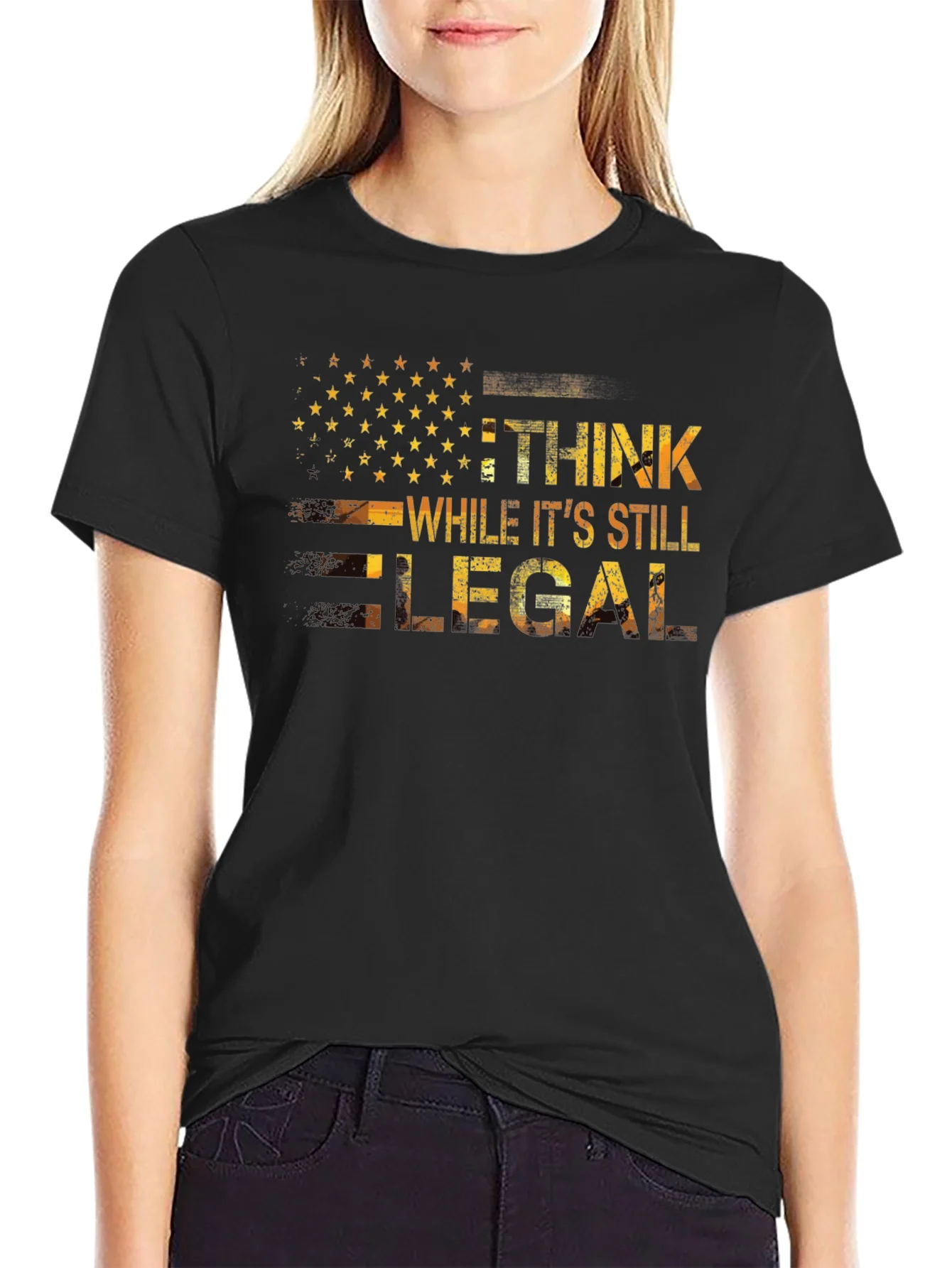 Camiseta Negra con Dise?o Patri¨®tico Piensa Legal