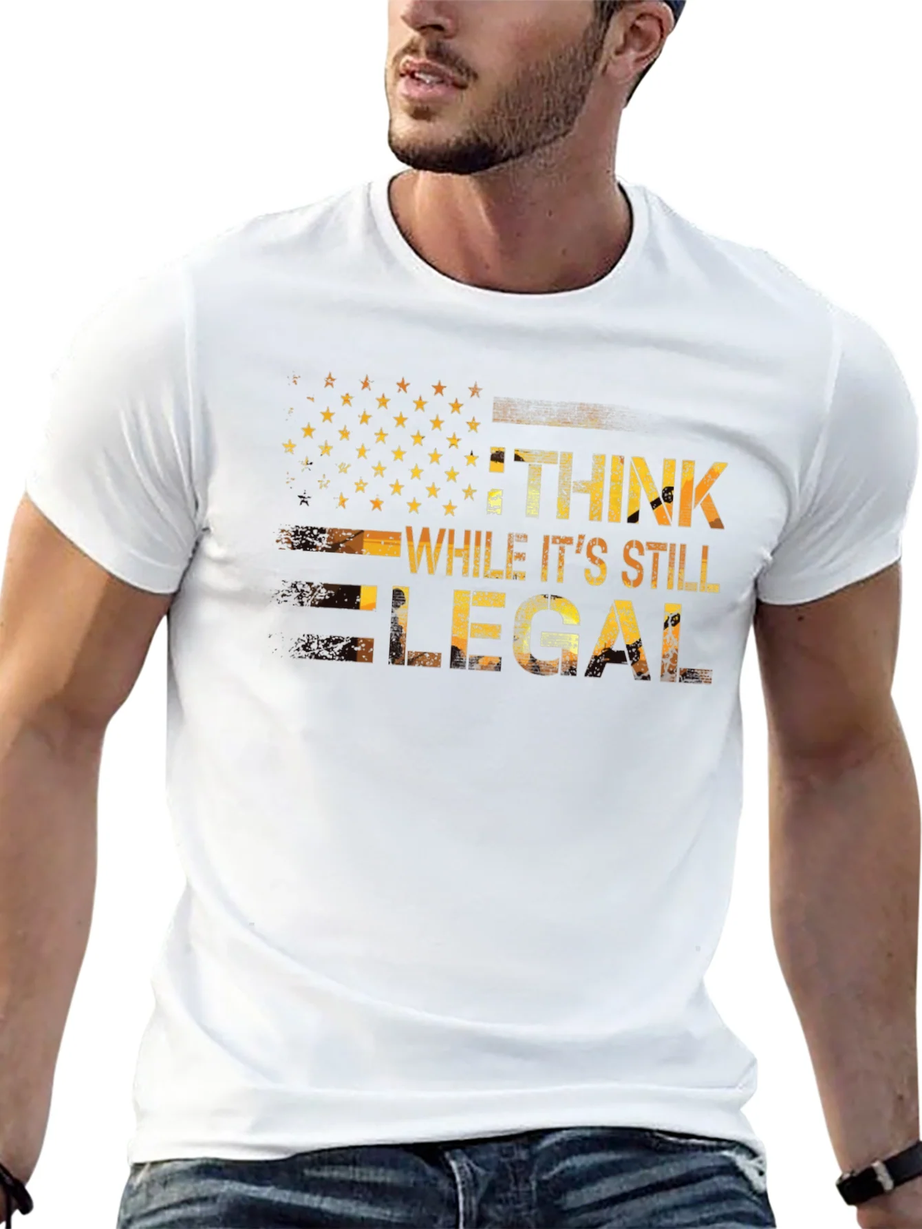 Camiseta Negra con Dise?o Patri¨®tico Piensa Legal