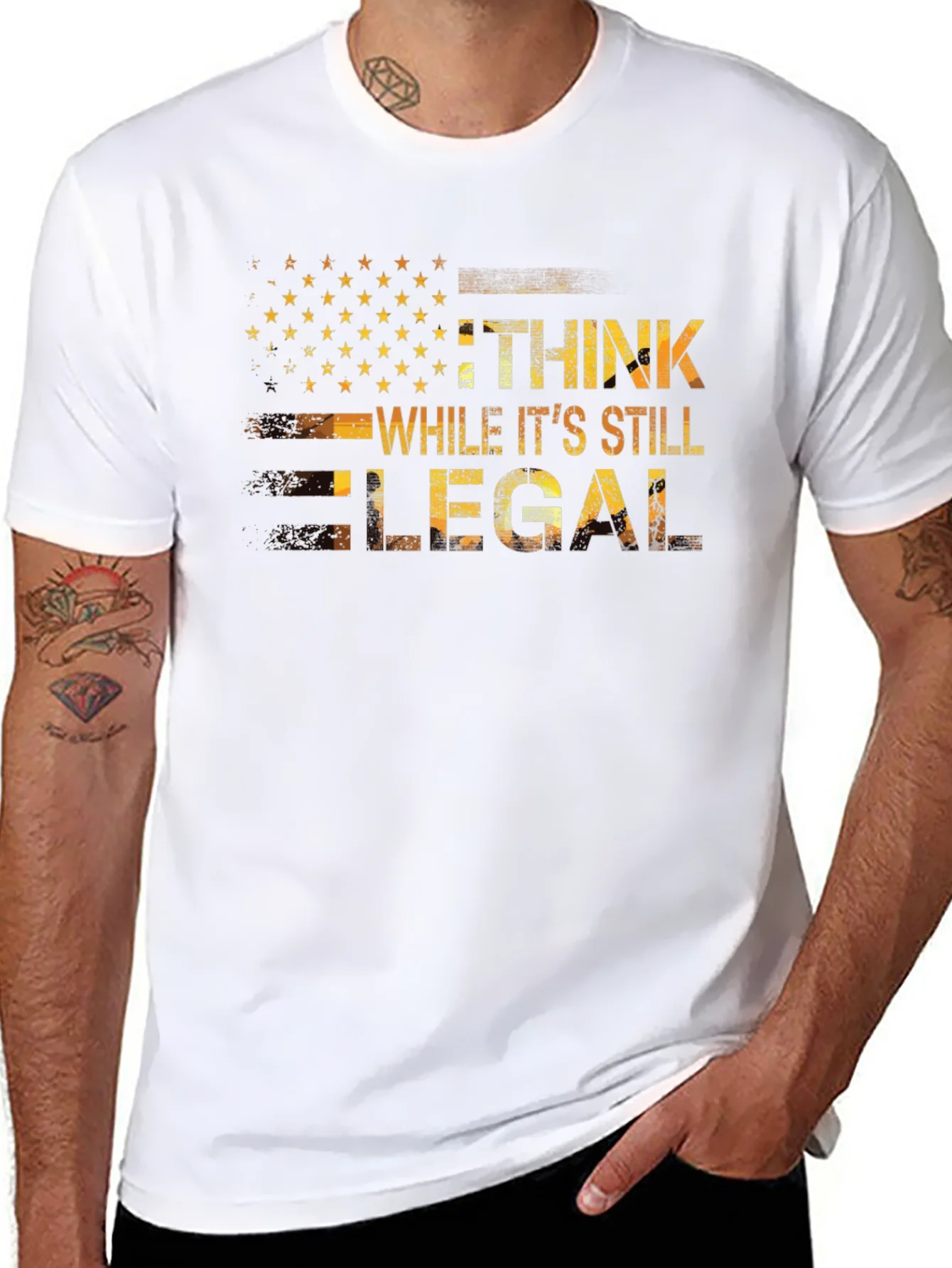 Camiseta Negra con Dise?o Patri¨®tico Piensa Legal