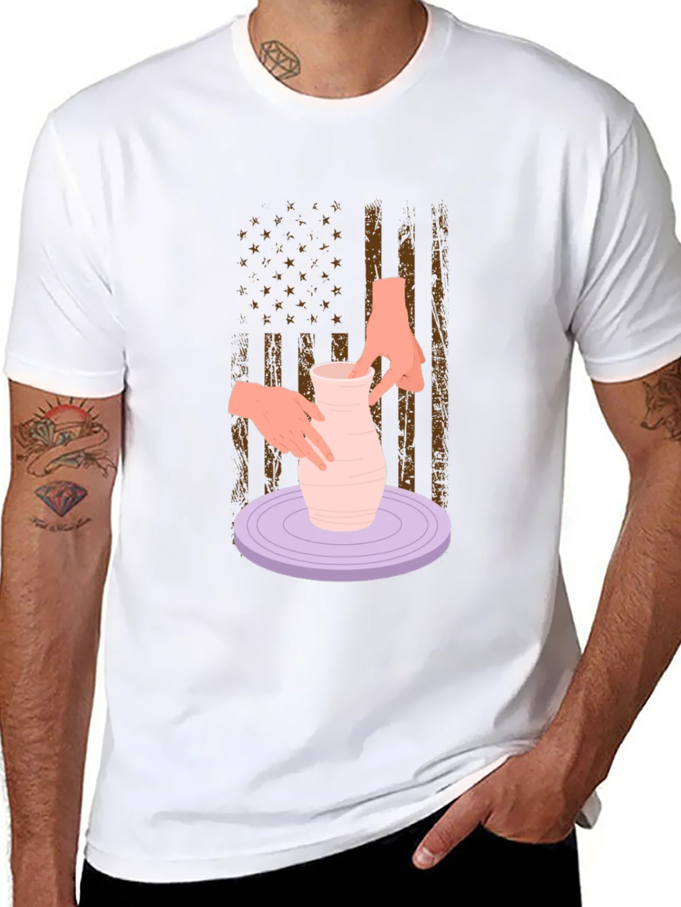 Rebbecca Pottery American Flag T-Shirt - Artsy Patriotic Tee