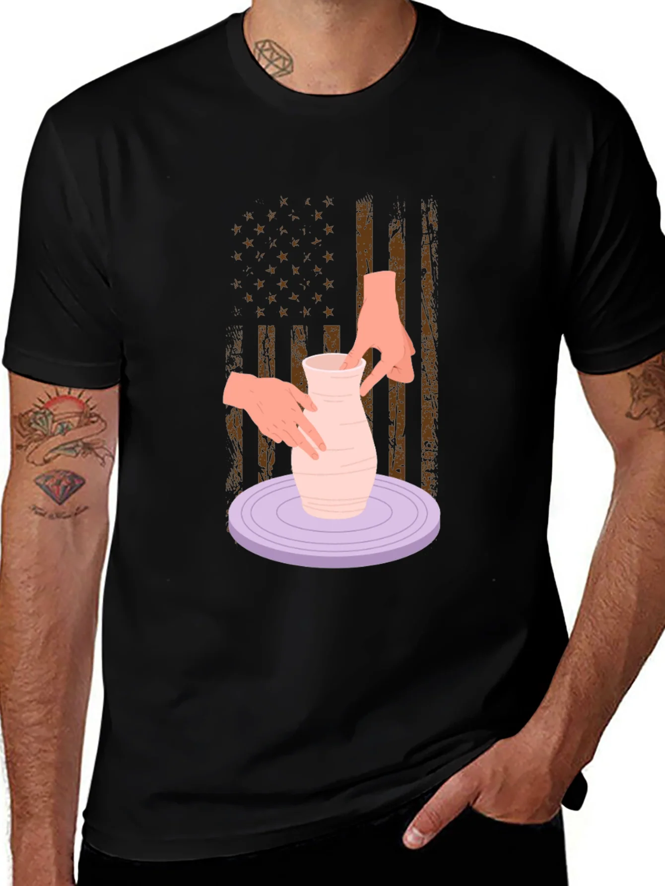 Rebbecca Pottery American Flag T-Shirt - Artsy Patriotic Tee