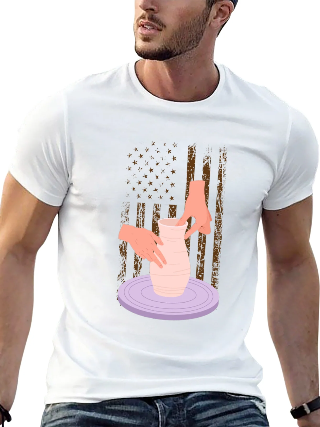 Rebbecca Pottery American Flag T-Shirt - Artsy Patriotic Tee