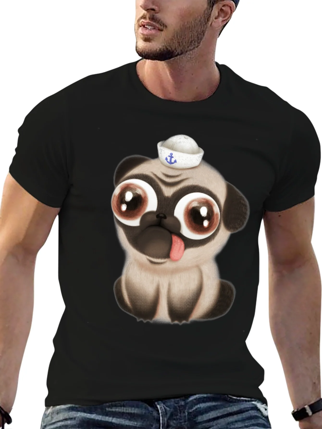 Camiseta Negra con Pug Marinero