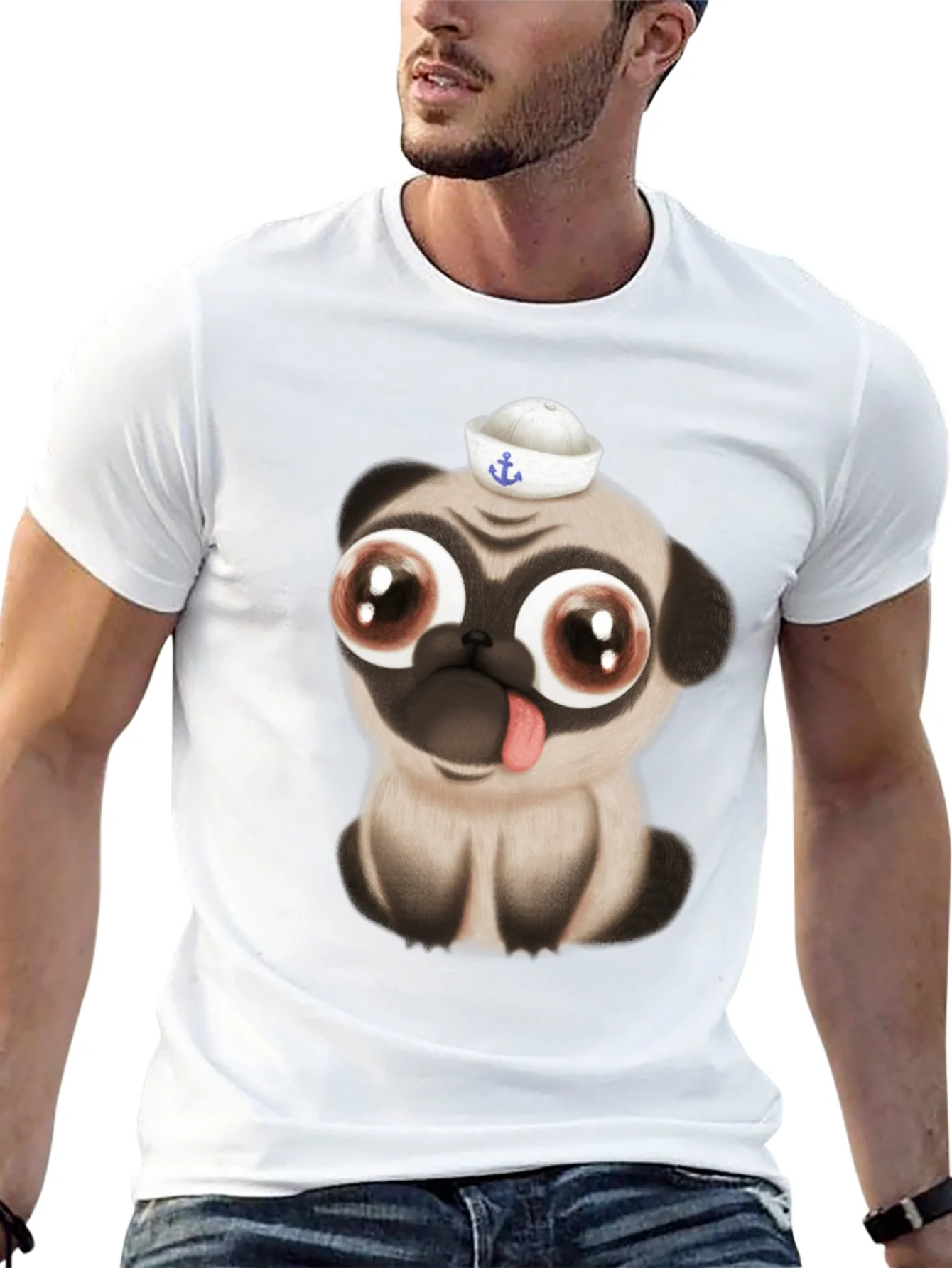 Camiseta Negra con Pug Marinero