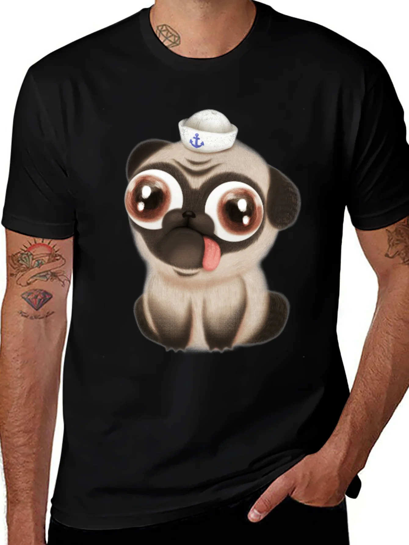 Camiseta Negra con Pug Marinero