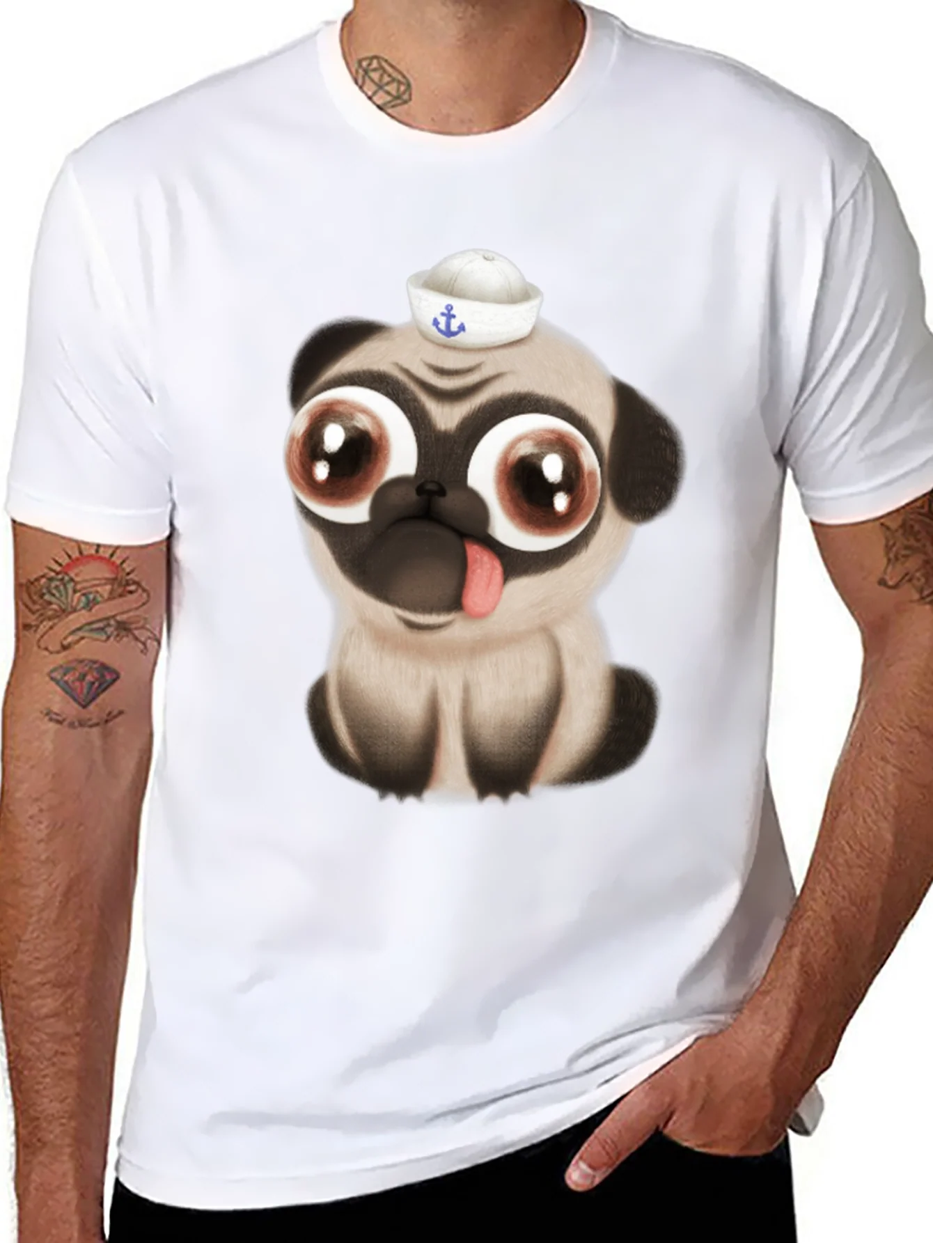 Camiseta Negra con Pug Marinero