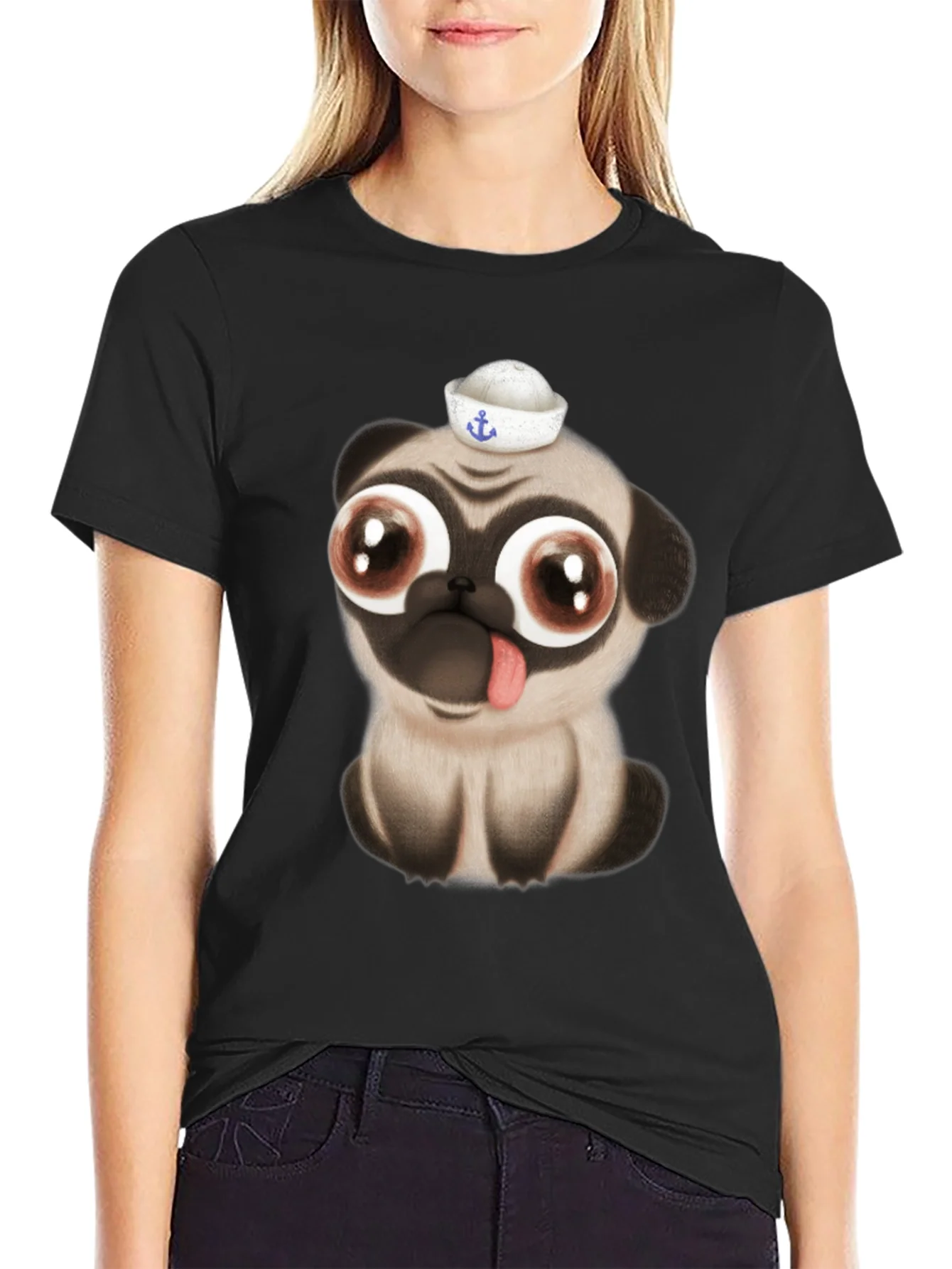 Camiseta Negra con Pug Marinero