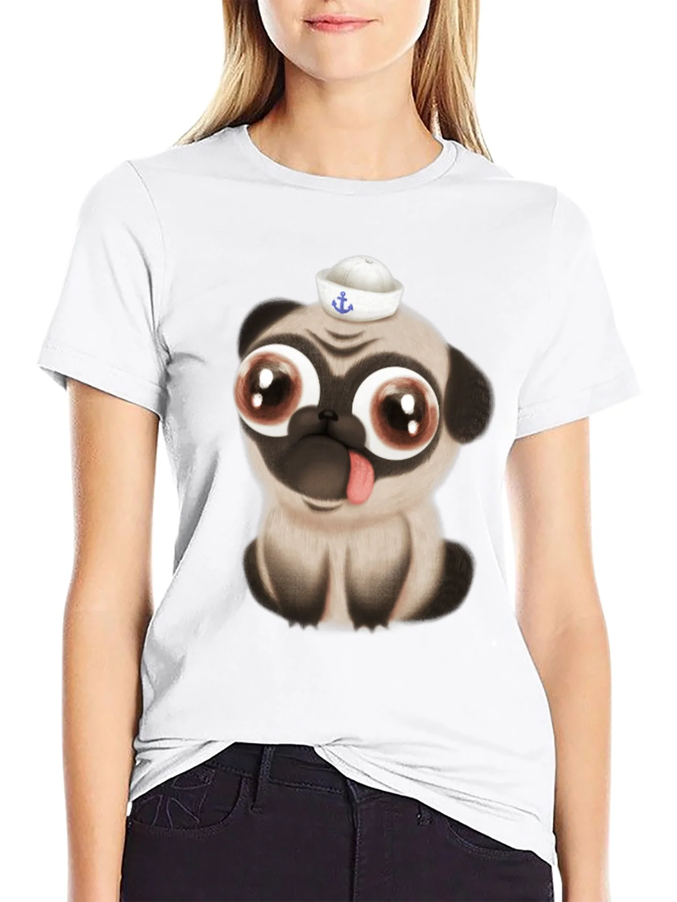 Camiseta Negra con Pug Marinero