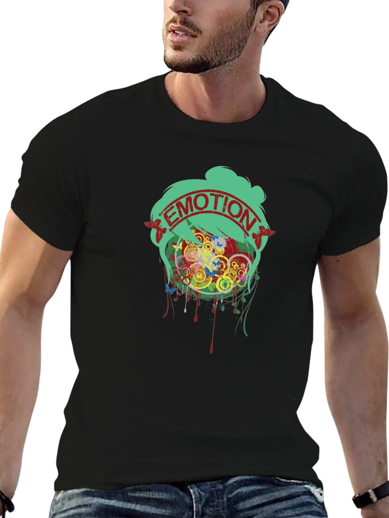 Camiseta Negra Estampado Emoci¨®n Dise?o Abstracto