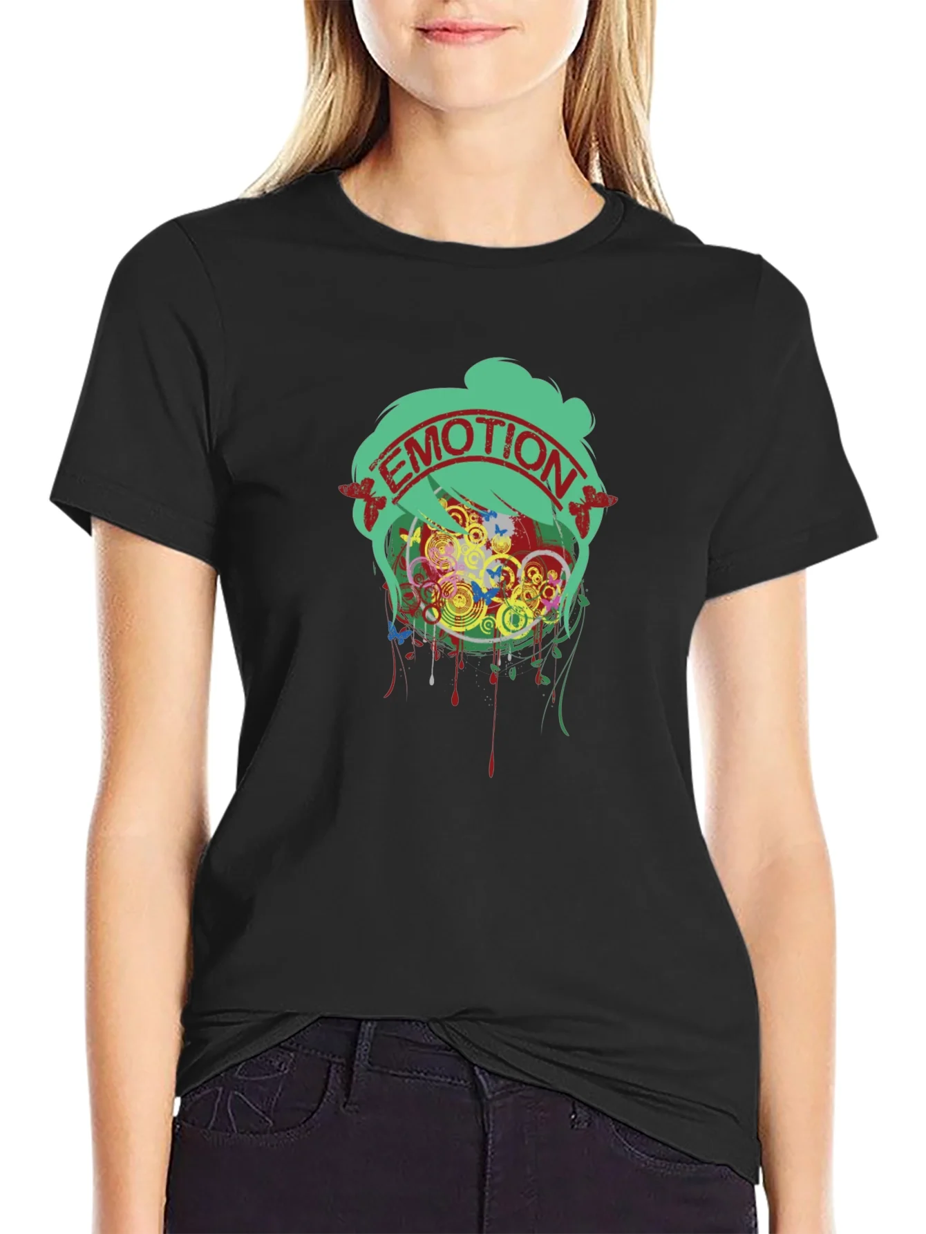Camiseta Negra Estampado Emoci¨®n Dise?o Abstracto