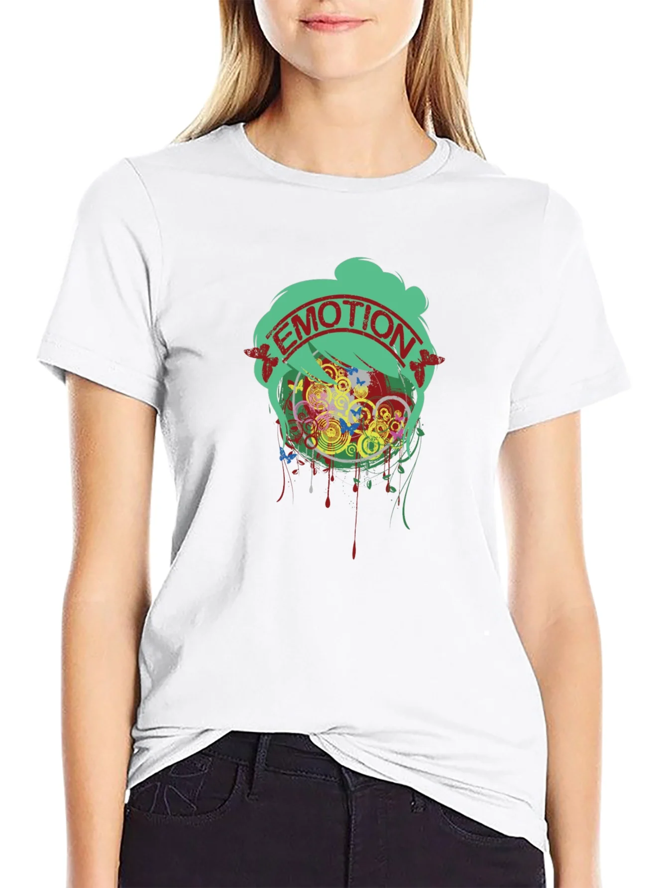 Camiseta Negra Estampado Emoci¨®n Dise?o Abstracto