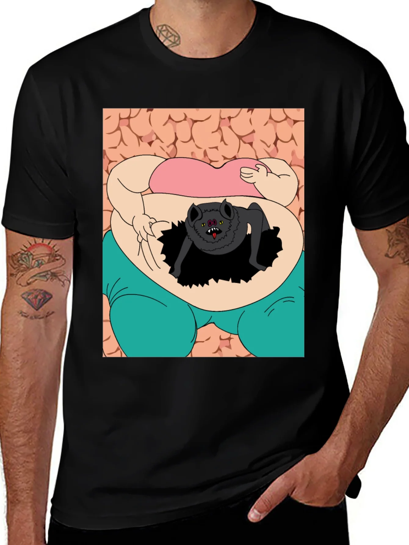 Camiseta Negra con Estampado Gr¨¢fico ¨²nico