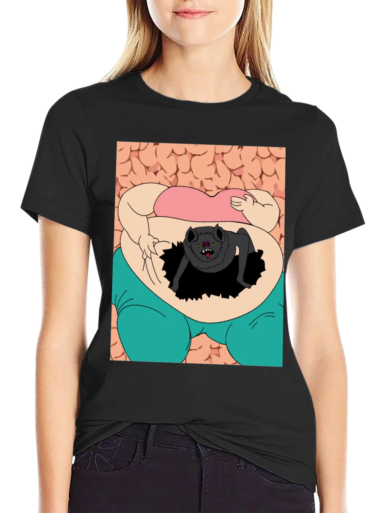 Camiseta Negra con Estampado Gr¨¢fico ¨²nico