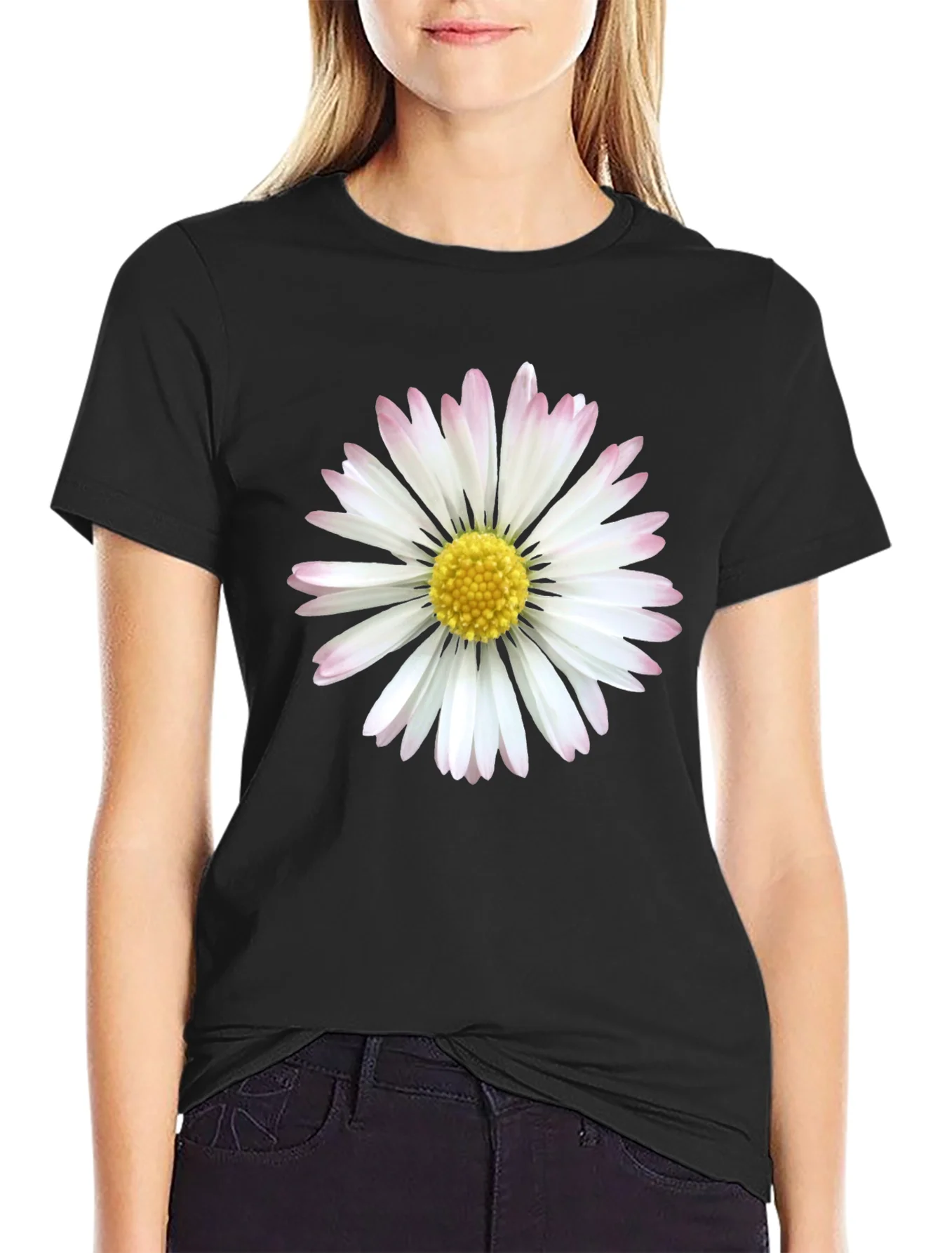 Camiseta Negra con Dise?o de Margarita