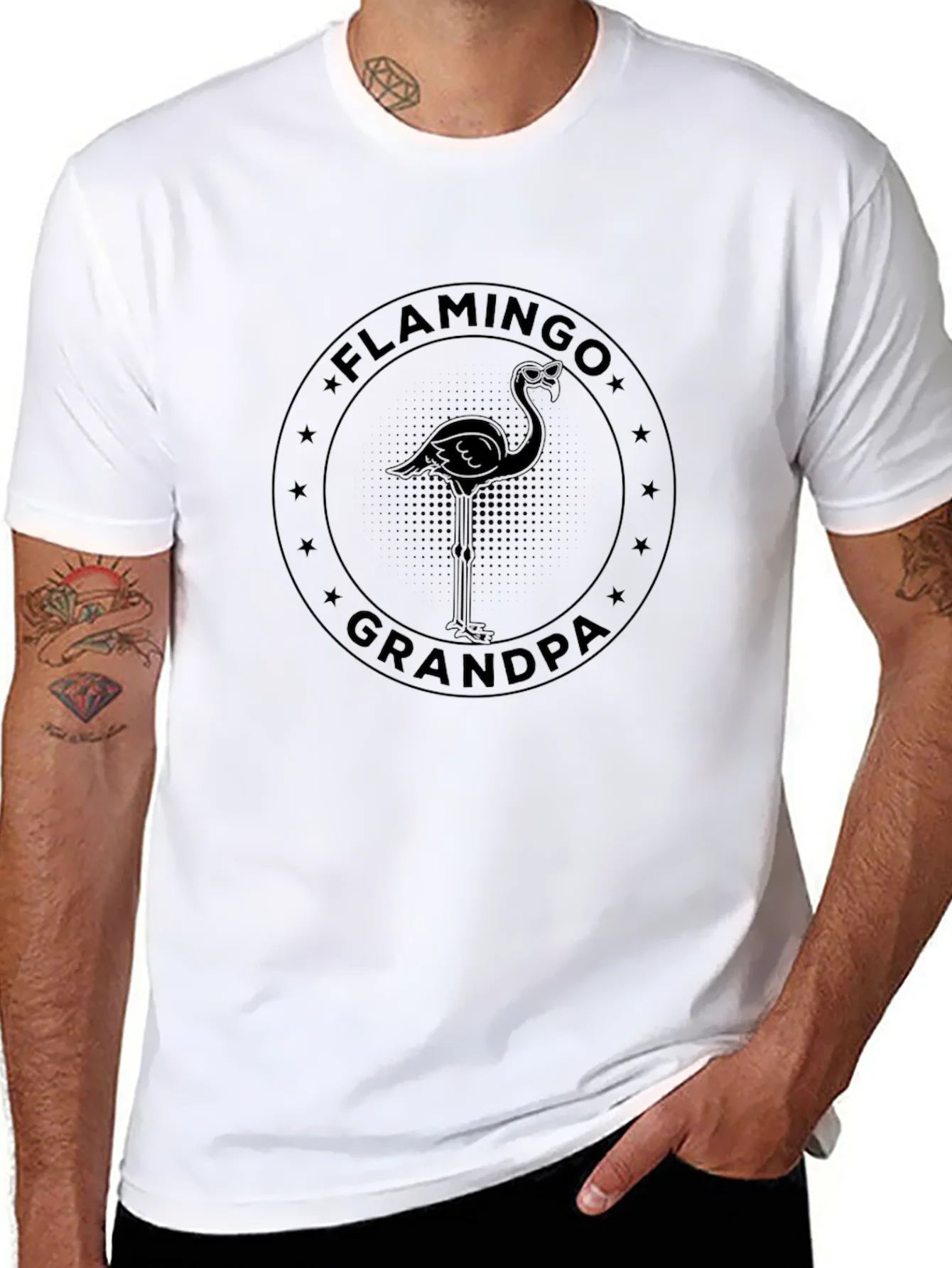 Camiseta Negra Flamingo Grandpa para Hombre