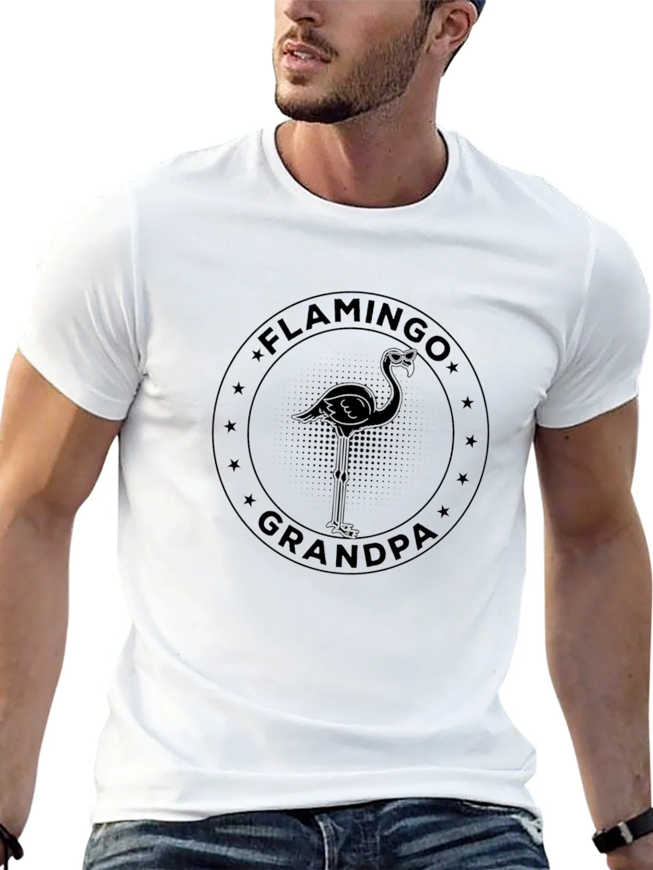 Camiseta Negra Flamingo Grandpa para Hombre