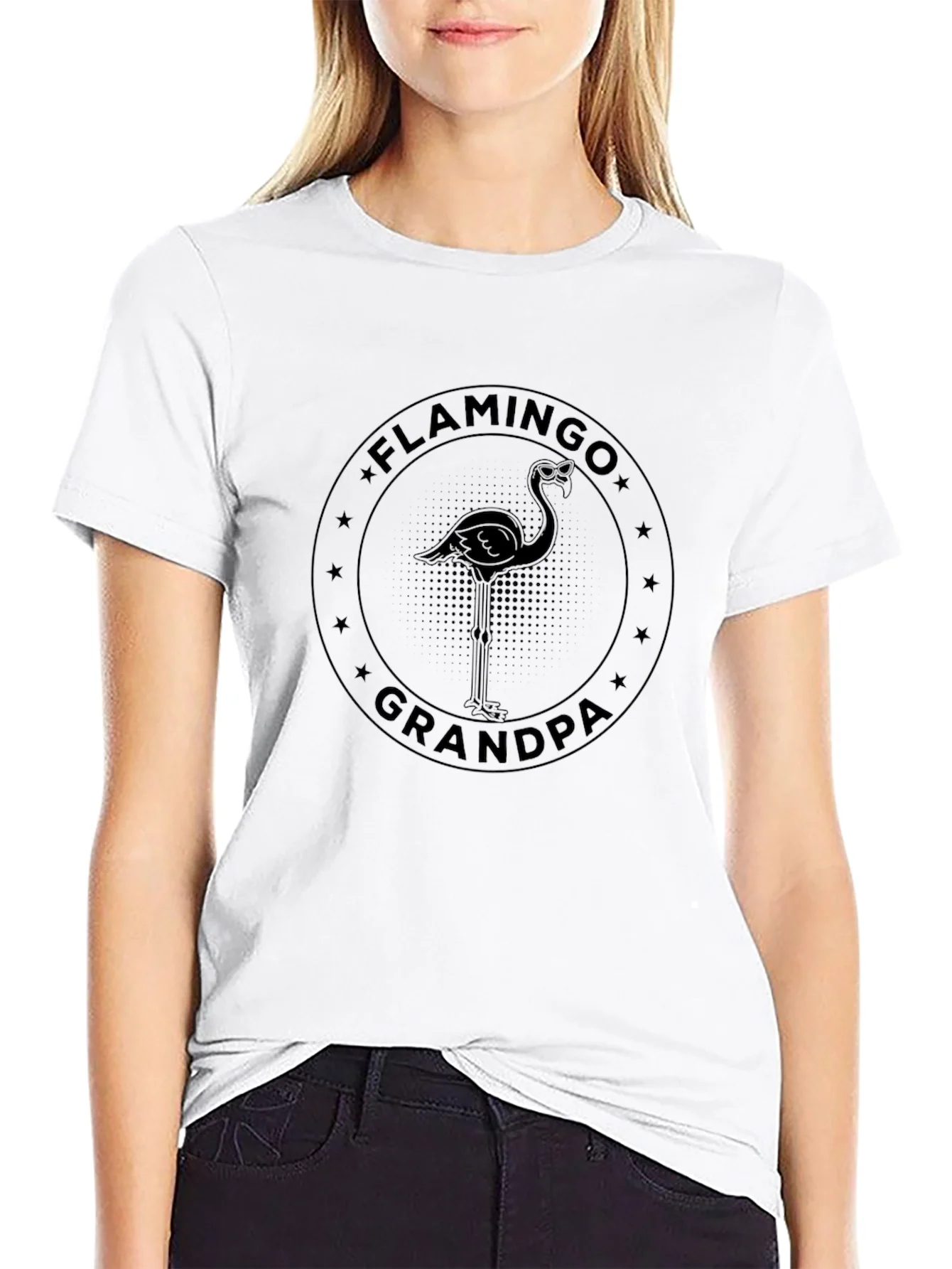 Camiseta Negra Flamingo Grandpa para Hombre