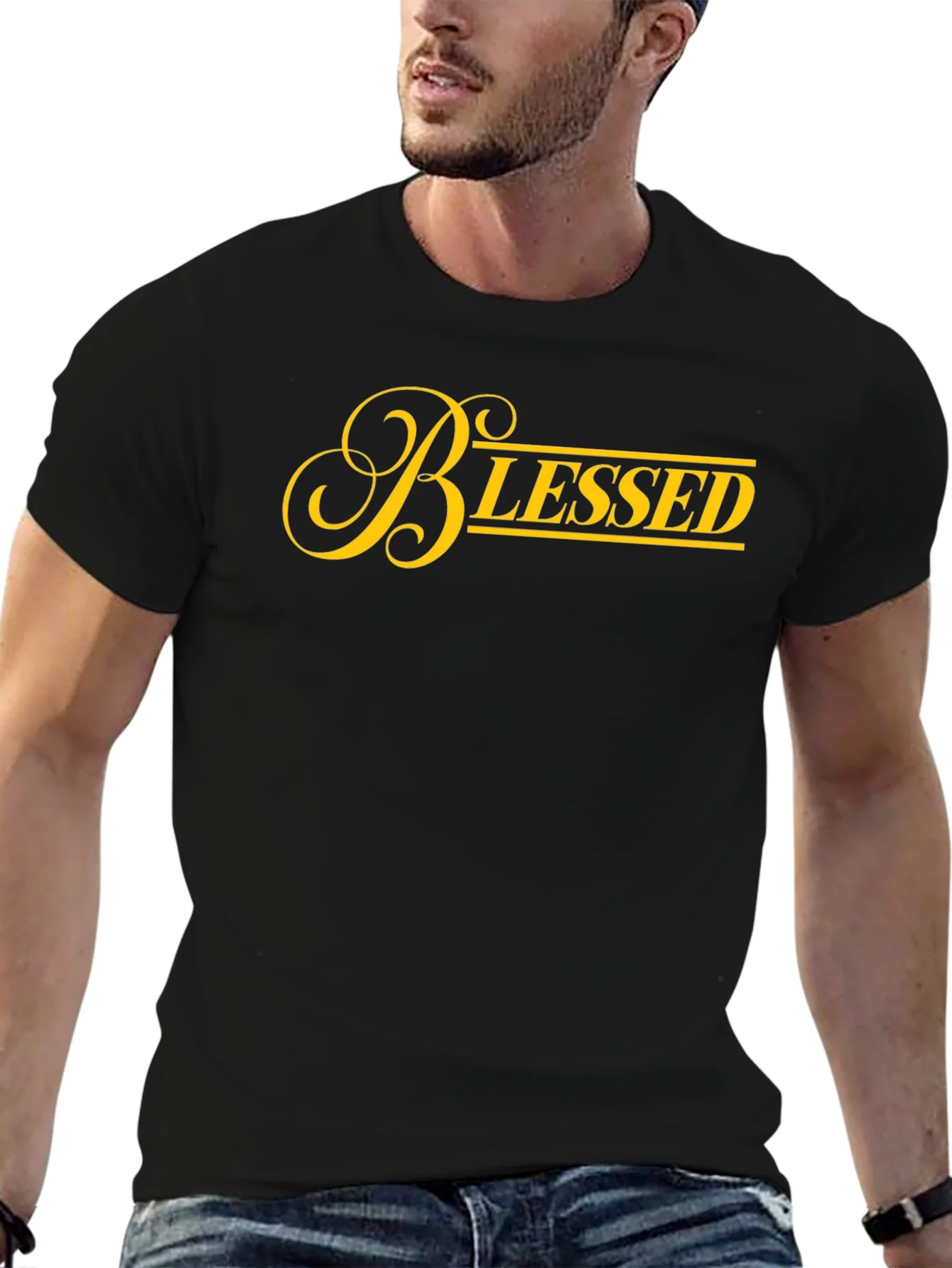Camiseta Negra Blessed Dorada para Hombre