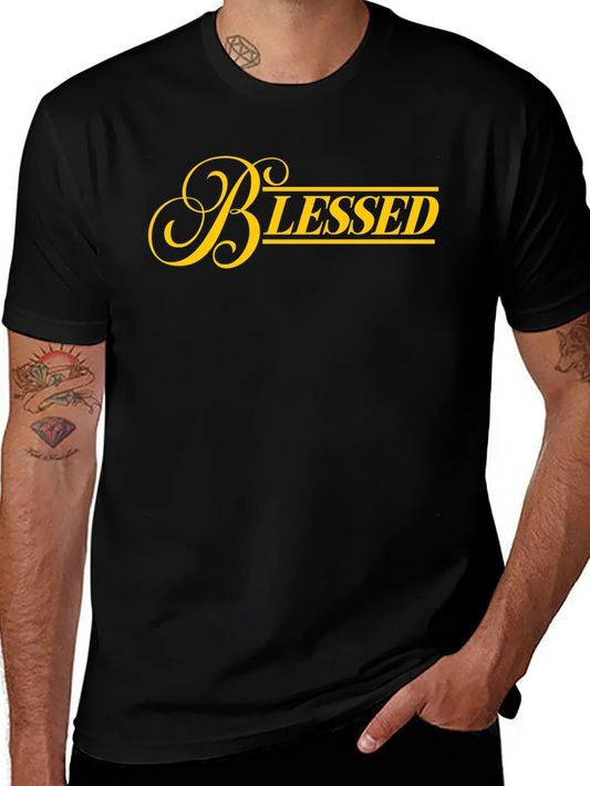 Camiseta Negra Blessed Dorada para Hombre