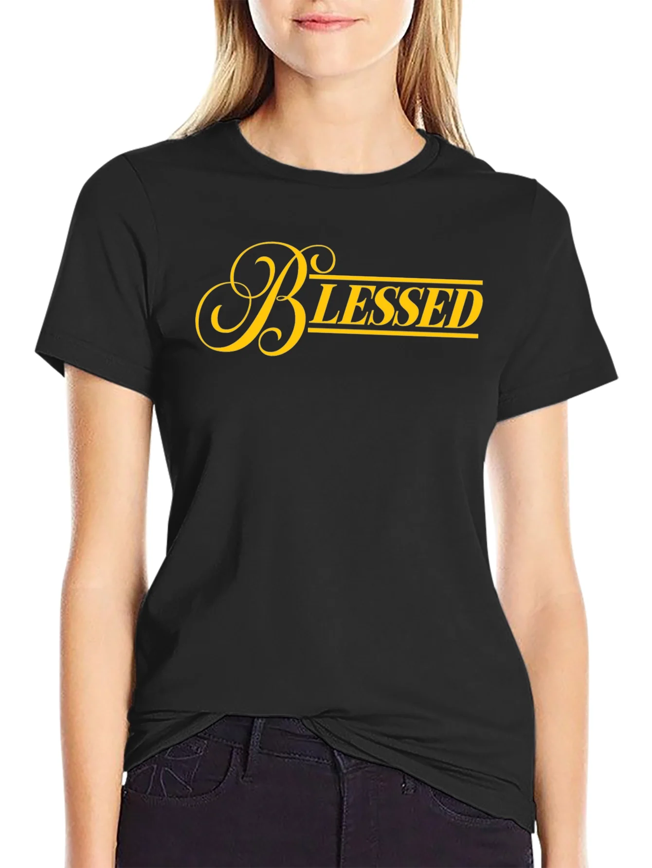 Camiseta Negra Blessed Dorada para Hombre