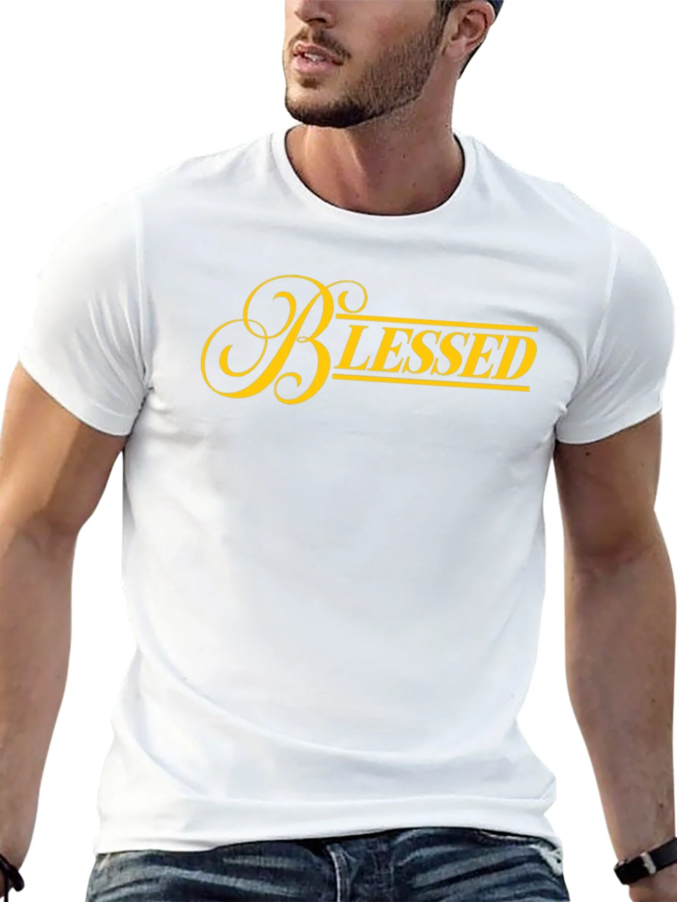 Camiseta Negra Blessed Dorada para Hombre