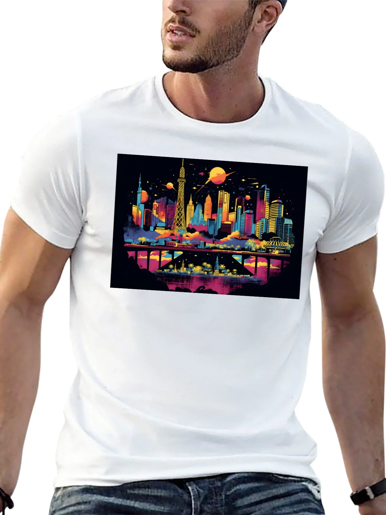 Camiseta Negra con Dise?o Urbano Futurista