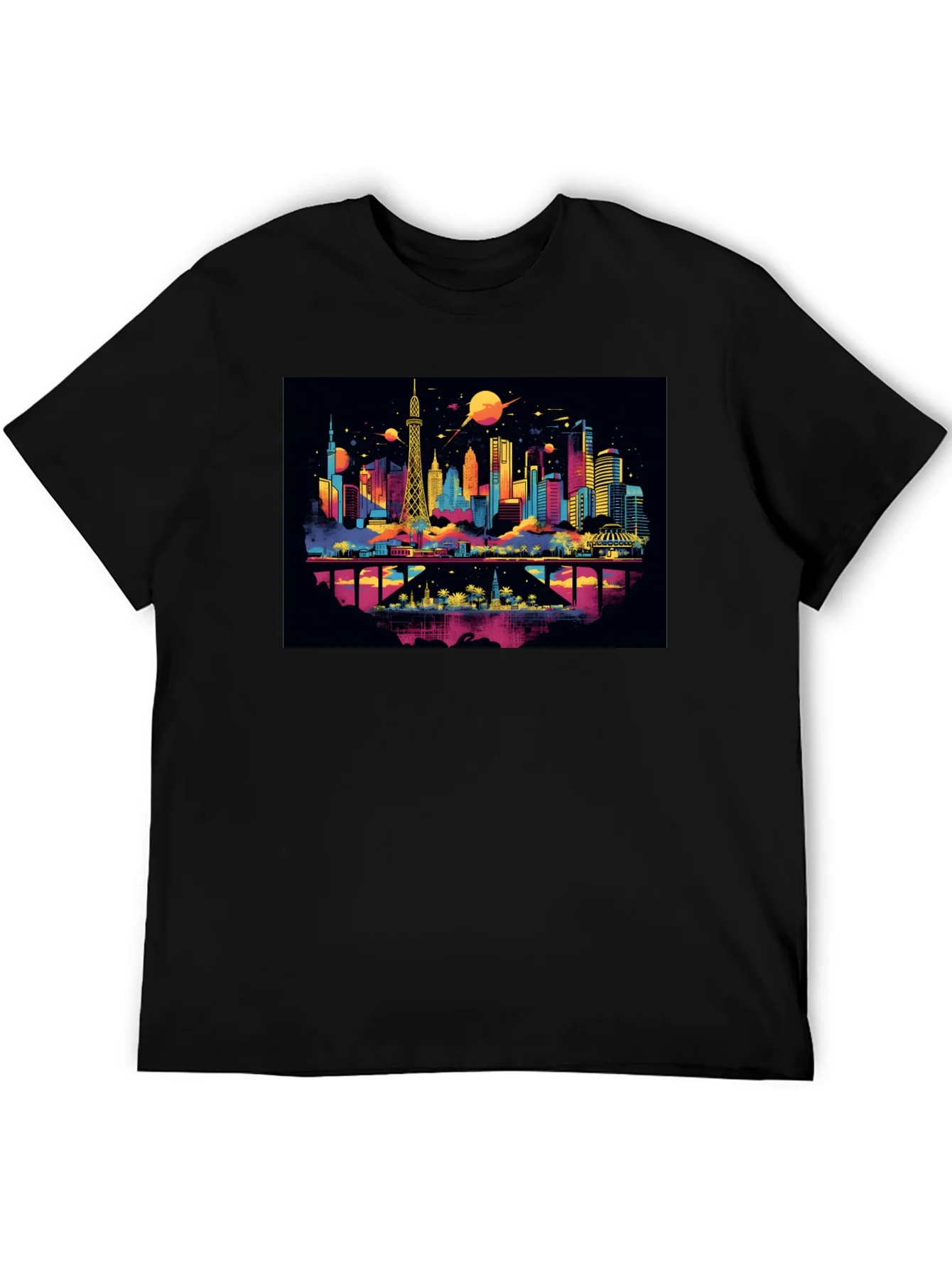 Camiseta Negra con Dise?o Urbano Futurista