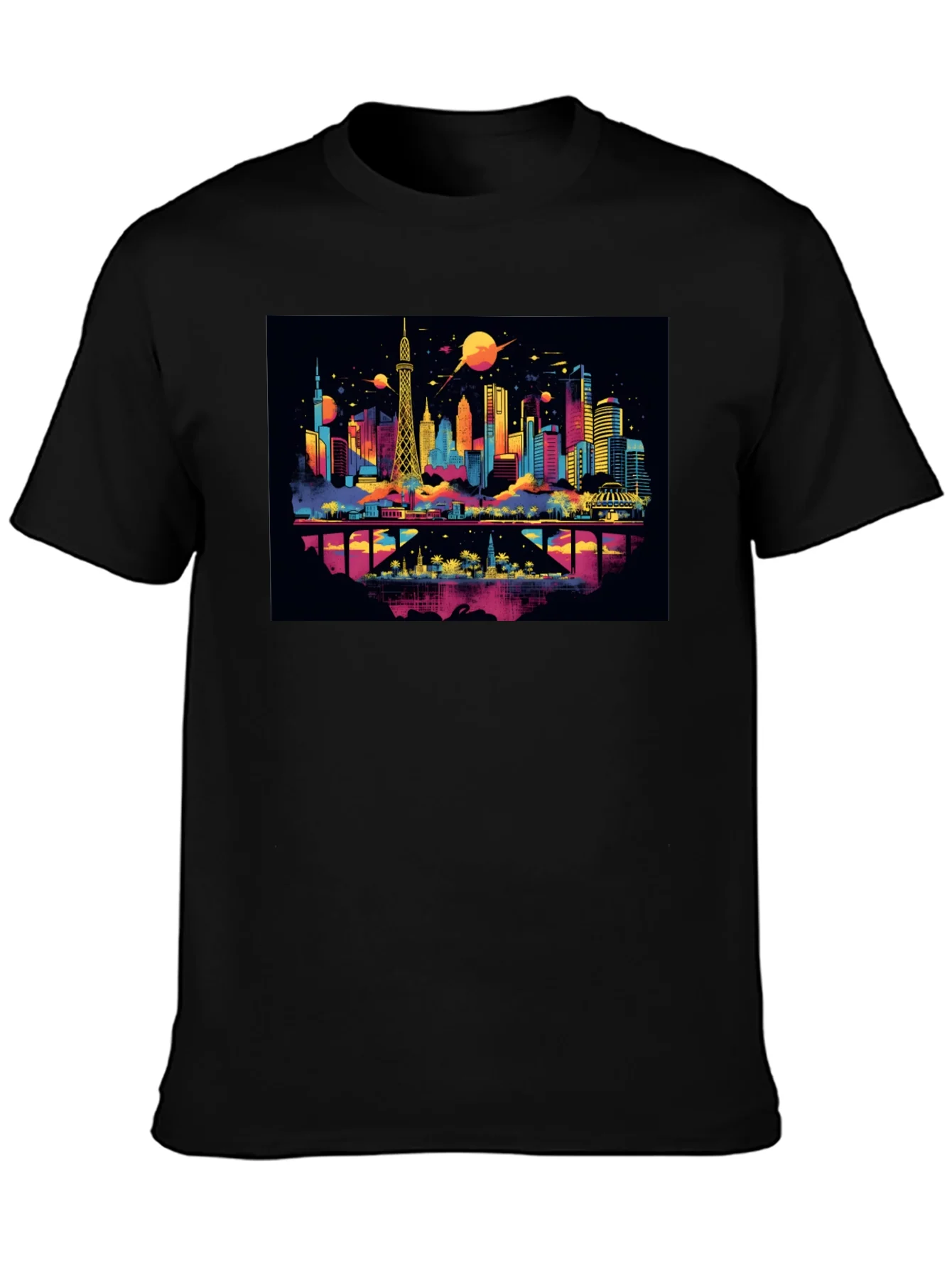 Camiseta Negra con Dise?o Urbano Futurista