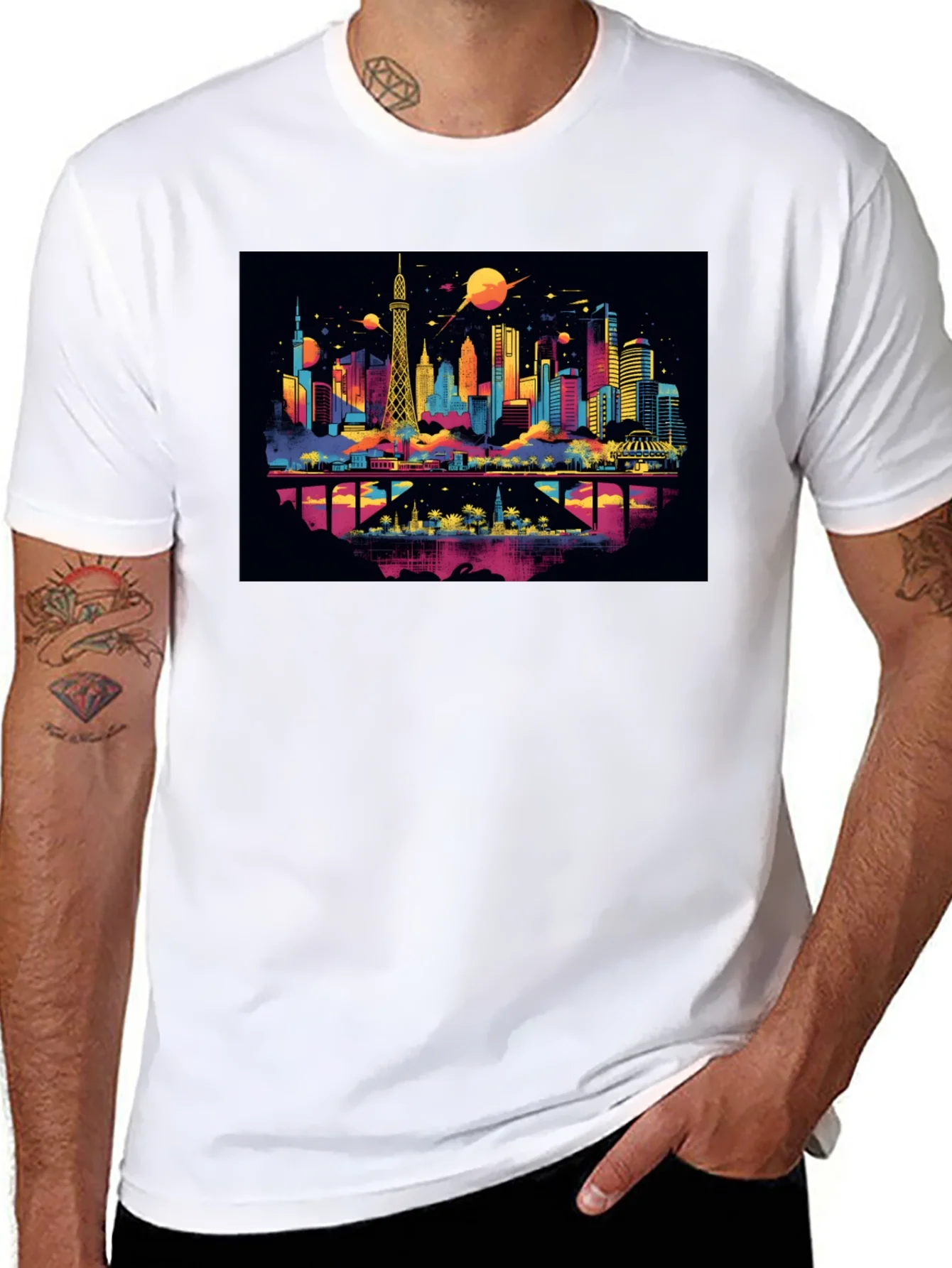 Camiseta Negra con Dise?o Urbano Futurista