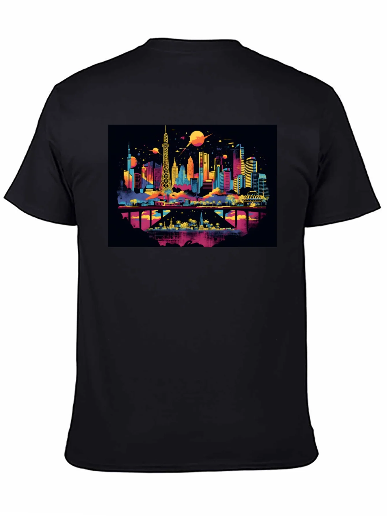 Camiseta Negra con Dise?o Urbano Futurista