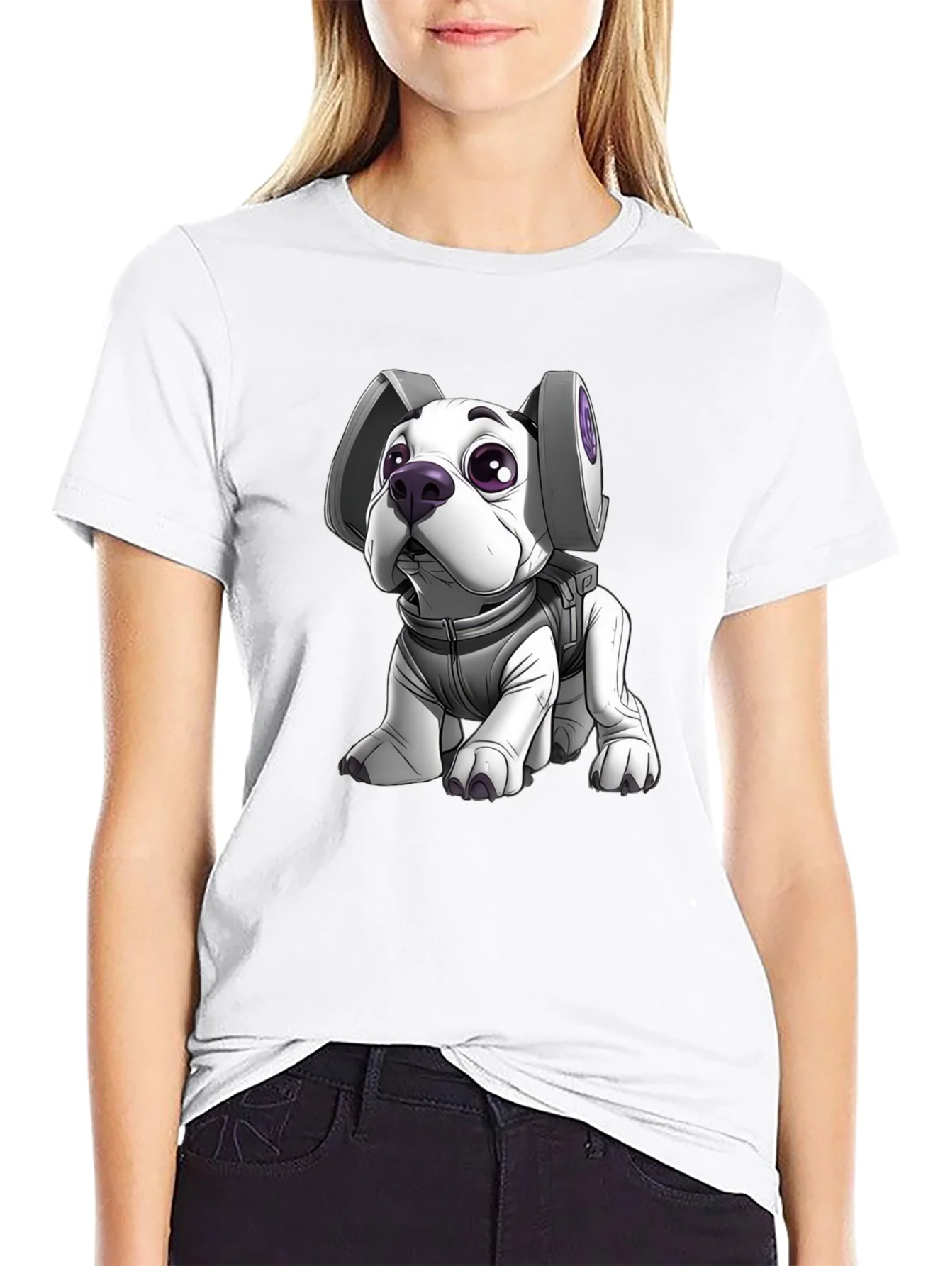Camiseta Negra con Dise?o de Perro Astronauta