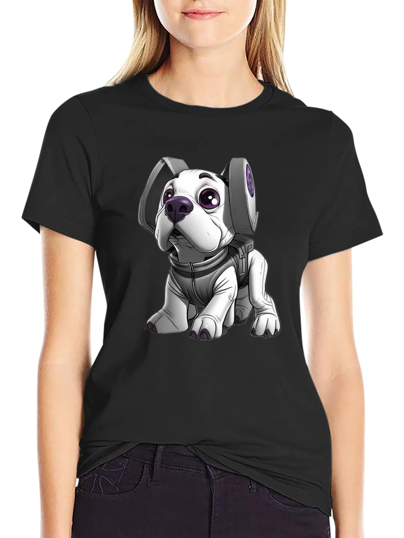 Camiseta Negra con Dise?o de Perro Astronauta