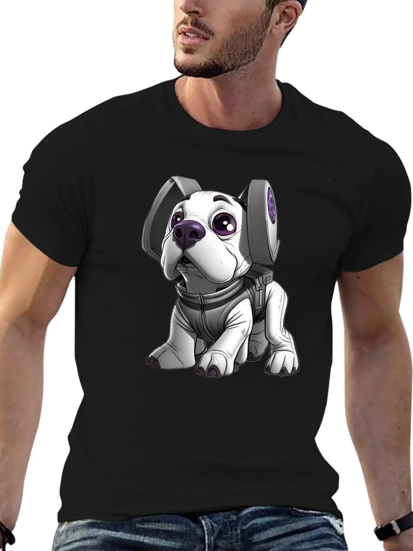 Camiseta Negra con Dise?o de Perro Astronauta