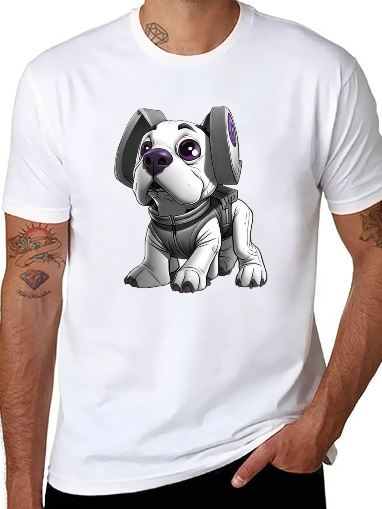 Camiseta Negra con Dise?o de Perro Astronauta