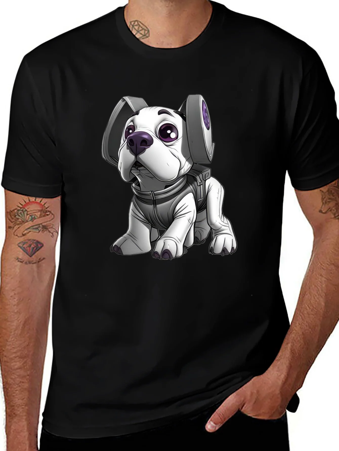 Camiseta Negra con Dise?o de Perro Astronauta