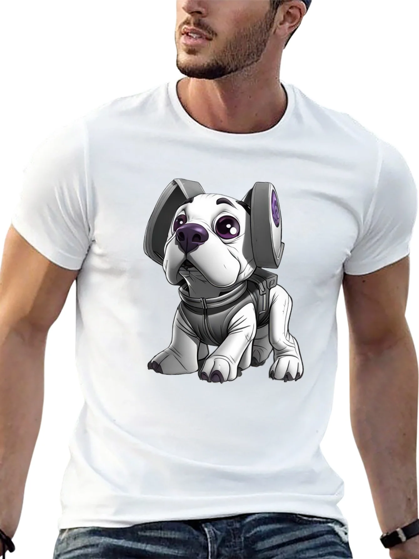 Camiseta Negra con Dise?o de Perro Astronauta