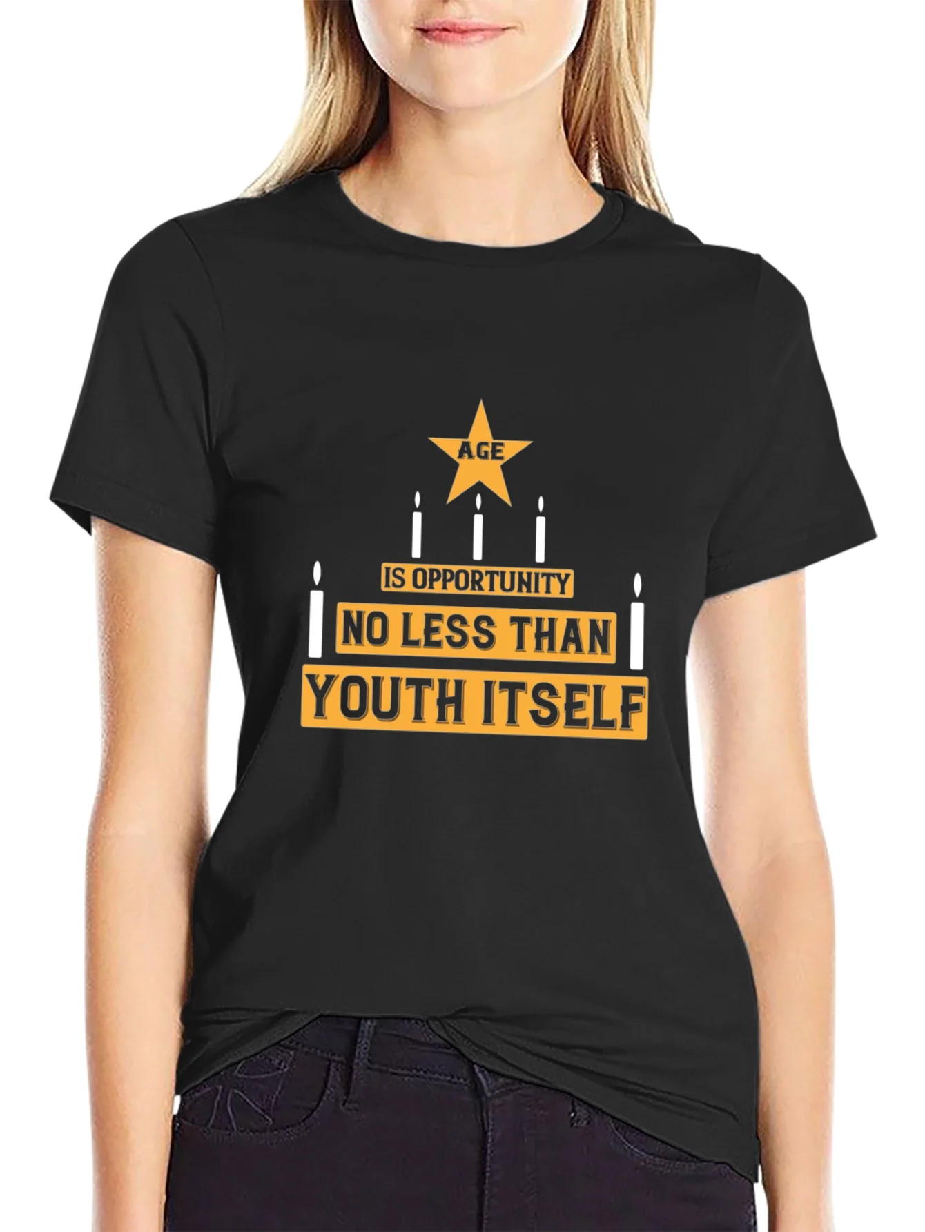 Camiseta Negra con Dise?o La Edad es Oportunidad