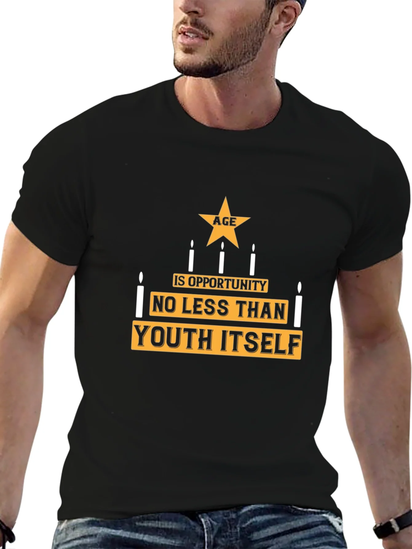 Camiseta Negra con Dise?o La Edad es Oportunidad