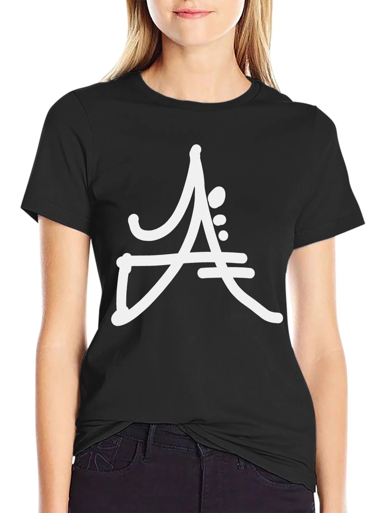Camiseta Negra Algod¨®n Dise?o Abstracto Blanco