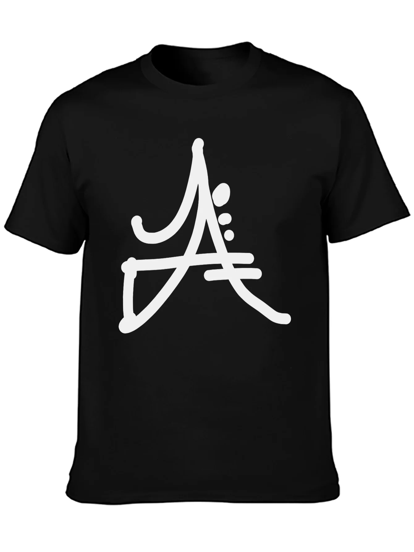 Camiseta Negra Algod¨®n Dise?o Abstracto Blanco