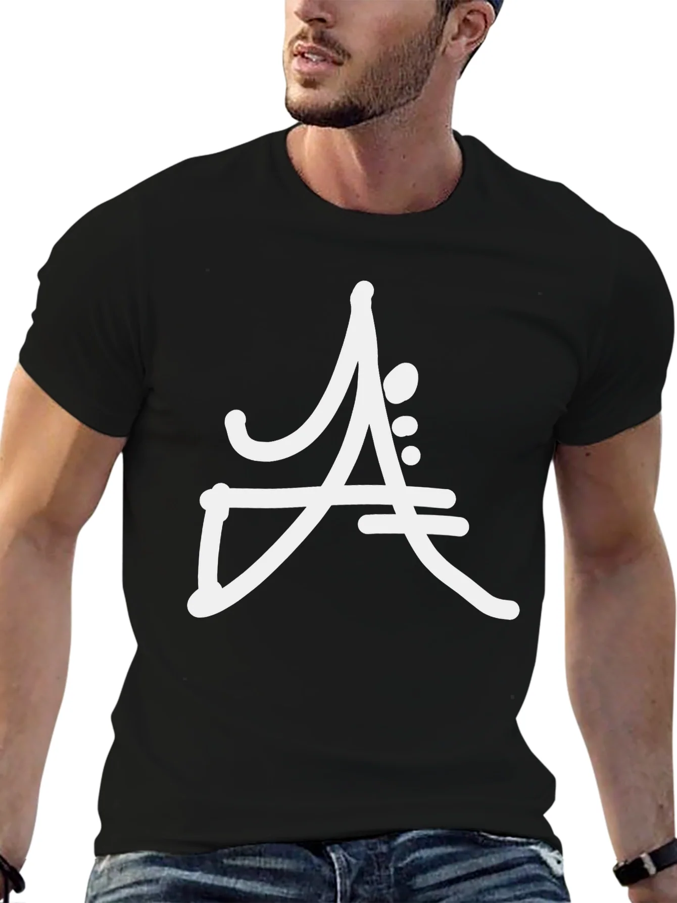 Camiseta Negra Algod¨®n Dise?o Abstracto Blanco