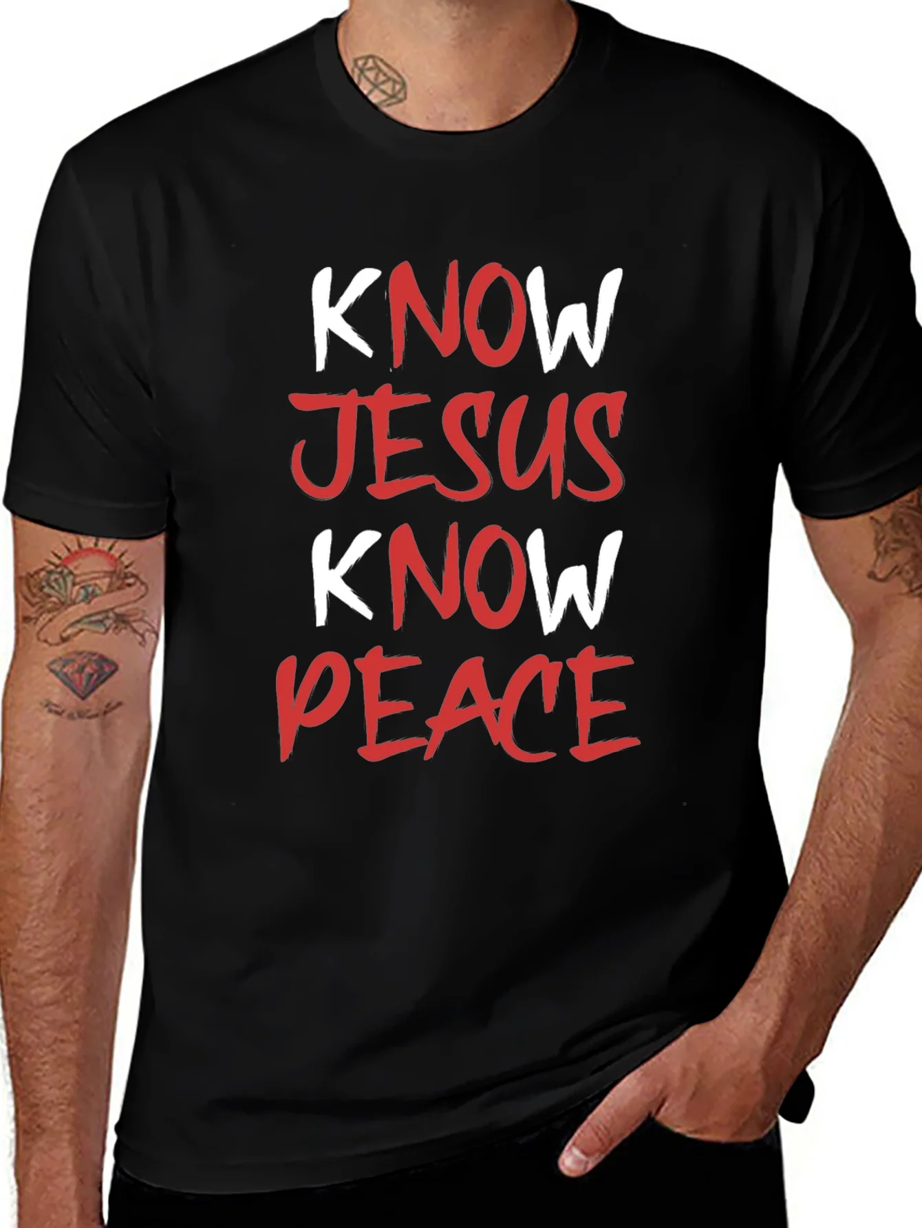 Rebbecca Know Jesus Know Peace Black T-Shirt
