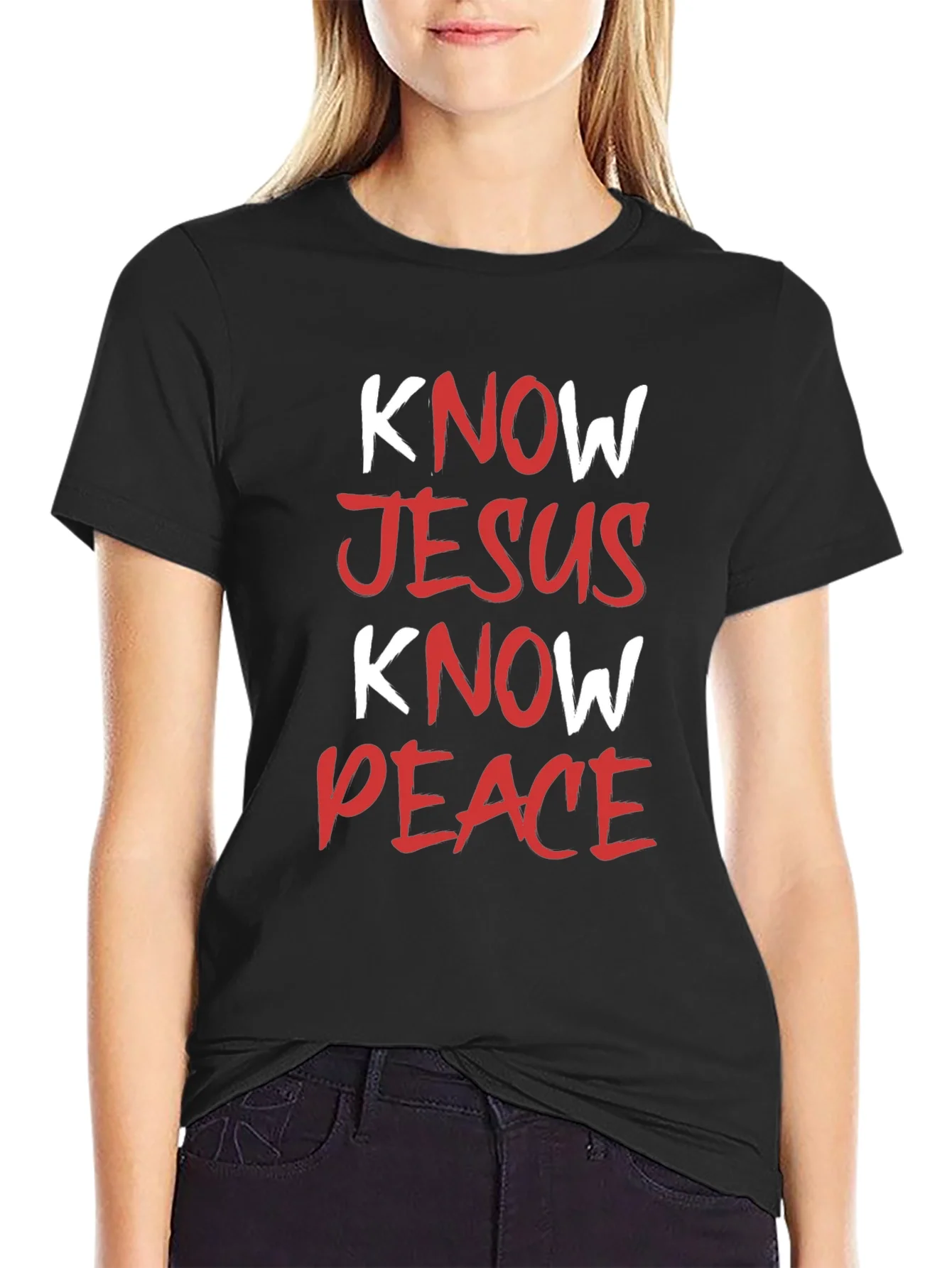 Rebbecca Know Jesus Know Peace Black T-Shirt
