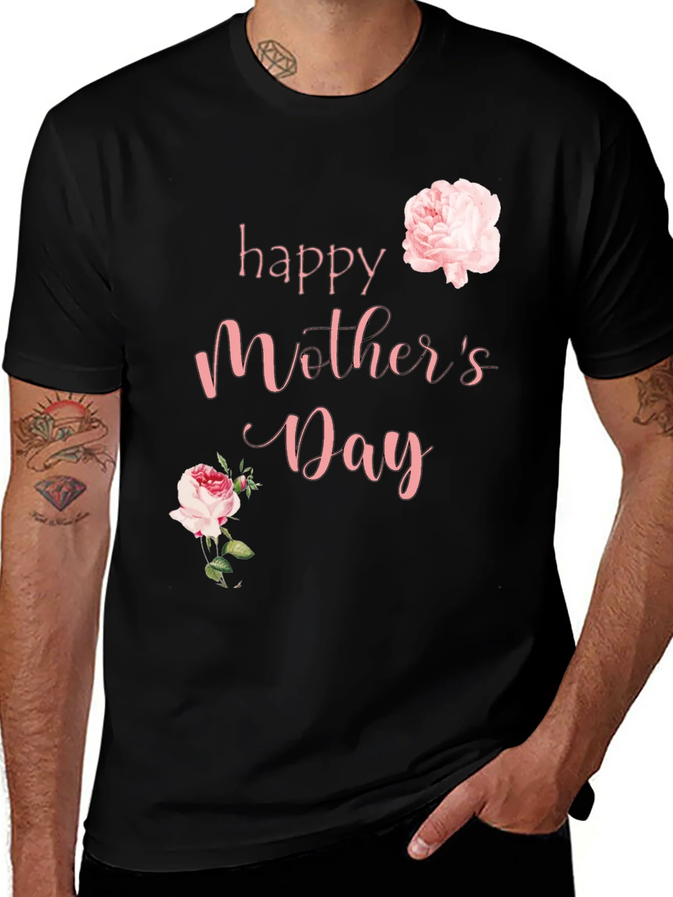 Camiseta Negra Feliz D¨ªa de la Madre con Rosas
